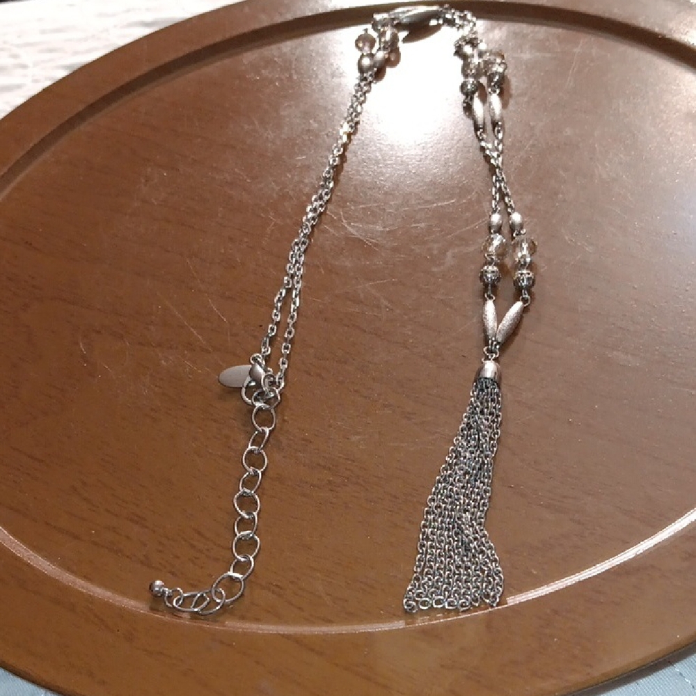 Ann Taylor Elegant Silver Chain Necklace with Tassel